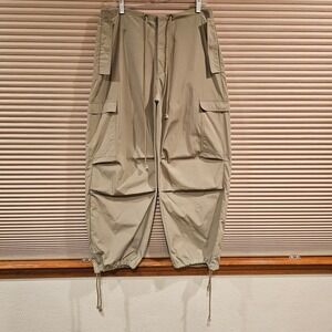 Local European Khaki Tan Cargo Pants Drawstring Toggle Hem Wide‎ Leg P40018 S/M